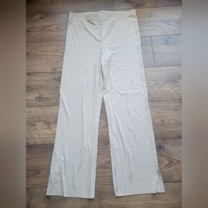 H&M Beige Ribbed Wide Leg Lounge Pants, Size Large